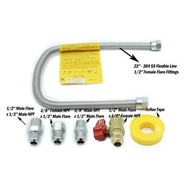 MENSI 22" Stainless Steel Flexible Gas Line 1/2" Flare with Brass Ball Control Valve with Coupling Assembly Kit, Compatible for Mr Heater F271239, For Wall Heater, Fireplace, Gas Stove