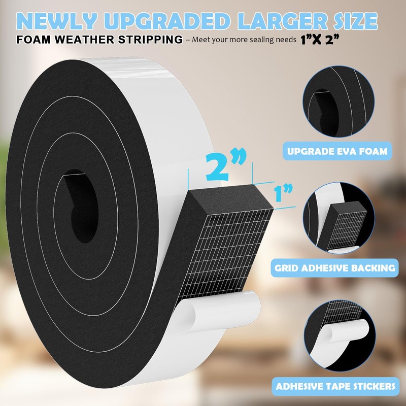 Bantie 1"×2" EVA Foam Strips with Adhesive Weather Stripping Tape