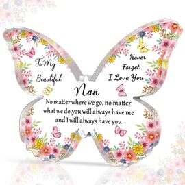 SMARGO Nan Gifts from Granddaughter Grandson - Butterfly-Shaped Decorative Acrylic Plaque Nan Gifts Birthday Christmas Thanksgiving Mothers Day Gifts for Nan