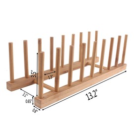 Z Zicome 8-Slots Bamboo Wooden Dish Rack Plate Rack Stand Pot Lid Holder Kitchen Cabinet Organizer