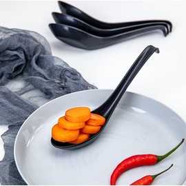 6Pcs Black Soup Spoons Rice Spoons Chinese Won Ton Soup Spoon Asian Ramen Soup Spoon Original Plain Style Spoon Soup Suitable for Restaurants Family Hotels,Spoons,Soup Spoons