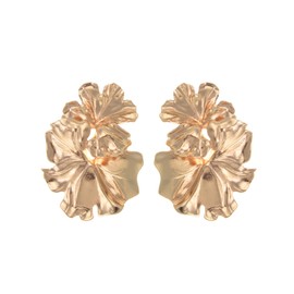 Jumbo Fold Flower Earrings Alloy Drop Dangle Exaggerated Floral Stylish Earring for Women Gold