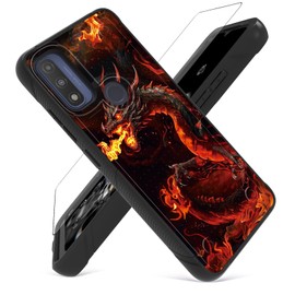 ACWDMKH Case for Moto G-Play-2023 / Moto G-Pure/G Power 2022 Case with Screen Protector for Women Dual Layer Protective Shockproof Non-Slip Textured Back,Cool Red Dragon
