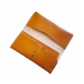 Cowhide Leather, Bill Size, Extra Small Long Wallet, Over'd-lap Mini Wallet, Nume Leather, Card Pocket, Slit Design, Unisex, Thin Wallet (Brown)