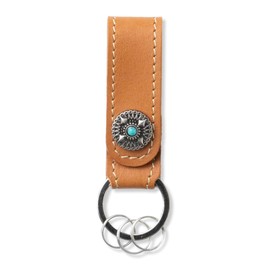 GLEOLE Concho Keychain, Genuine Leather, Made in Japan, Key Ring, Leather, Mini Key Holder, Vintage Biker Retro, brown nickel