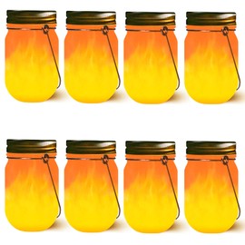 Mason Jar Solar Lights Lanterns, 8-Pack Amber Flame Flicker Lights with Glass Mason Jar,Best for Wedding Garden Patio Outdoor Solar Powered Hanging Lanterns(Jars & Hangers Included)