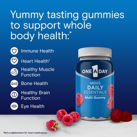 One A Day Men’s Daily Essentials Multivitamin Gummies, Multivitamin for Men, Bone Health, Zinc, Raspberry Natural Flavor, 120 Gummies