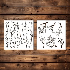 2 Pcs Tree Branches Stencil Template - Reusable Big Large Cherry Trees Decorative Stencils for Painting on Wood, Glass, Wall Rock, Walls, Canvas, Glassware, Spray Painting, Crafts (10x10)