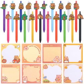 Ioffersuper 20 Capybara Stationery Sets Funny Pens with Capybara Theme Capybara Pen Set Cute Cartoon Pens Capybara Ballpoint Pen Sticky Note For Birthday Back to School Decoration Gifts