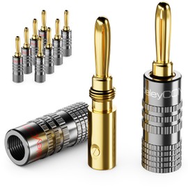 deleyCON Banana Plug Set, Gold-Plated, Screw-On for Speaker Cable, Box Cable 0.75 mm - 4.5 mm & e.g. HiFi Audio Home Cinema Receiver, Grey, Pack of 10