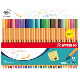 STABILO point 88 Felt Tip Pen Fine Tip Cardboard Case 30 Felt Tip Pens Including 5 Neon Colours