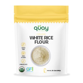 Quay Naturals Organic White Rice Flour, 2 lb, Finely Milled for Baking & Cooking - Gluten Free, Non GMO