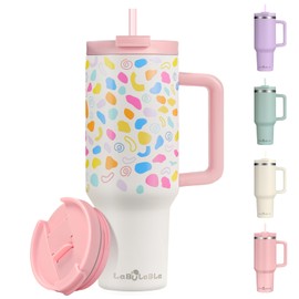 Labulabla 40oz Tumbler with Handle,Double Wall Vacuum Reusable Stainless Steel Insulated Water Bottle,With Leak Proof lid and Straw for Iced or Cold Beverages (Cloud-like White)