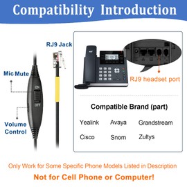 Telephone Headset RJ9 with Microphone Noise Cancelling, Landline Phone Headphones Compatible with Snom D712 D725 D785 Yealink SIP T40G T41S T42G Grandstream GXP1625 Avaya Cisco Office Call Center