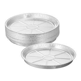 Relaxdays Aluminium Trays, Set of 25, H x Diameter: 3 x 27.5 cm, Baking Moulds, Drip Trays, Indirect Grilling, Round Aluminium Moulds, Silver