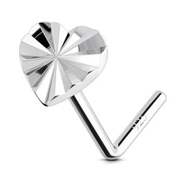 OUFER 20G Herz Nasenring Silber 925 Nasenpiercing L-förmig Nostril Piercing Ring 7 mm Nasenstecker Klar CZ Nose Ring Heart Nose Piercing Jewery Frauen