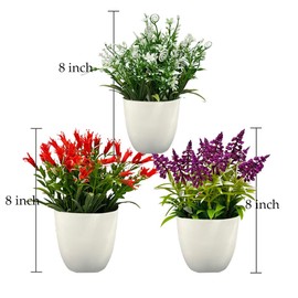 3pcs Spring Artificial Potted Flowers, Mini Colorful Potted Plants for Indoor, Small Fake Plants for Shelf Desk Home Bathroom Farmhouse Office Living Room Decor (Orange+Purple+White)