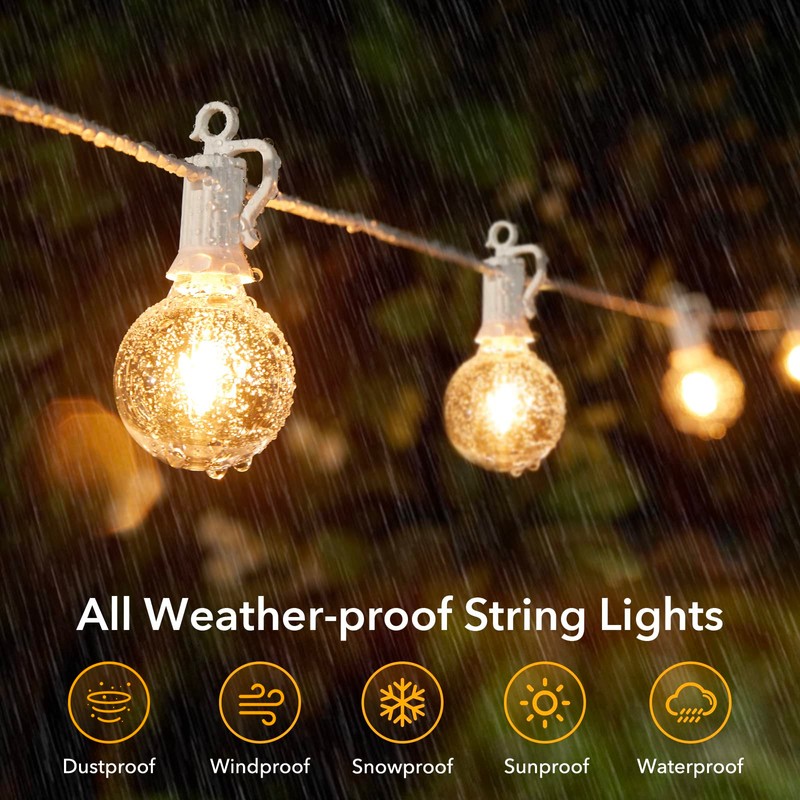 Brightown Outdoor String Lights, 50FT 25 G40 Bulbs Shatterproof Patio