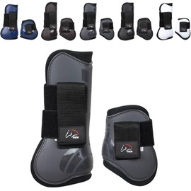 RL24 - Gaiters & Fetlock Caps (Set of 4) | Horse Leg Protection with Velcro Fastener | Soft Lined, Anatomically Shaped & Shock Absorbing | Pony & Horse Accessories in Grey for Pony