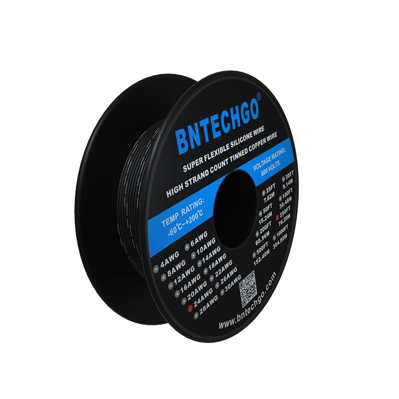 BNTECHGO 24 Gauge Silicone wire spool 250 ft Black Flexible