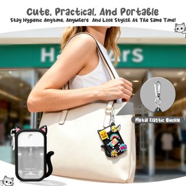 Kivzex Cat Silicone Case for Touchland Hand Sanitizer Spray with Keychain, Compatible with Power Mist & Glow Mist 1 FL Oz/30ML for Touchland Case, with Charms Accessory Cute Travel Cover Sleeve Black