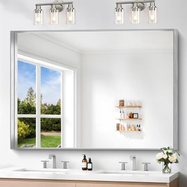 NIMURY Silver Bathroom Mirror, 36x48 Inch Rectangular Deep Frame Mirror, Large Wall Mounted Bathroom Vanity Mirror Over Sink for Bedroom,Restroom, Living Room, Hangs Vertically or Horizontally