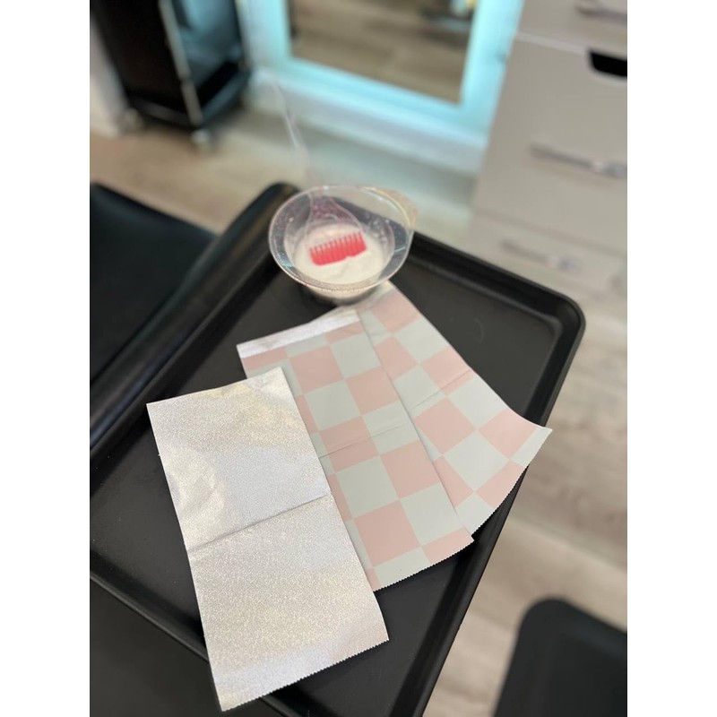 Checkered Pink Aluminum Hair Foils for Highlighting - 5"x10.75" Aluminum
