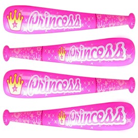 ArtCreativity Princess Baseball Bat Inflates for Kids, Set of 4, 40 Inch Durable Inflates, Cool Princess Birthday Party Favors for Girls, Decorations, and Supplies, Carnival Party Prizes