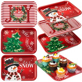 3Pcs 13x10 Inch Christmas Serving Trays Set Xmas Platters Dishes