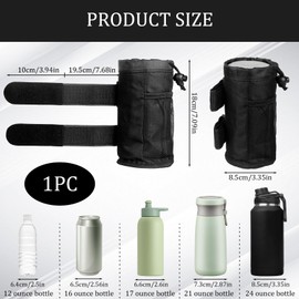 Bike Cup Holder Universal, Water Bottle Holder Bicycle with Mesh Pocket, Bike Bottle Holder Insulated, Handlebar Bike Cup Holder Drawstring, Bottle Cage No Screw for Mountain Bike, Folding, Wheelchair