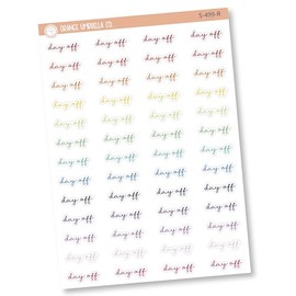 Day Off Planner Stickers, Script "Day Off" Planner Labels, Color Printed Planning Stickers, F5 (S-499-R) Rainbow