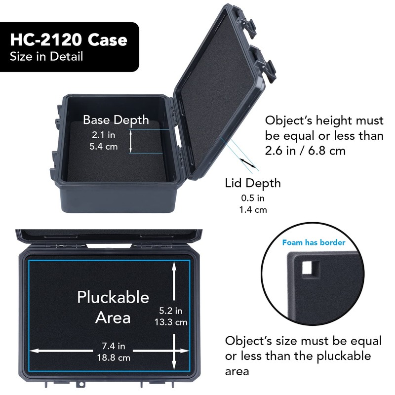 Lykus HC-2120 Mini Hard Case Dry Box with Foam Insert,