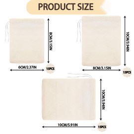 GUOYOU Spice Bags for Cooking, 45 Pack Cotton Tea Filter Bags, Reusable Muslin Spice Bags, Brew Bags with Drawstring, Barrier Bags, for Spices Storage, Loose Tea and Coffe, Cooking (3 Sizes)