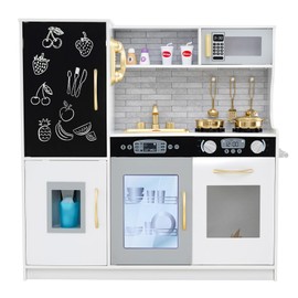 Costzon Kids Kitchen Playset, Wooden Toddler Kitchen Toy Set w/Blackboard, Telephone, Microwave, Ice Maker, Dishwasher & Oven, Pretend Play Kitchen, Gift for Boys Girls 3+ (White)