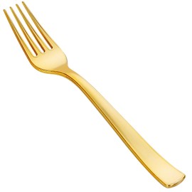 YOUBET 50PCS Gold Plastic Forks - Heavy Duty Plastic Forks - Solid Durable Gold Disposable Silverware for Party Picnic Wedding and Daily Use