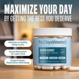 No Days Wasted Suplemento de magnesio para dormir: treonato de magnesio, bisglicinato de magnesio quelado, L-teanina y apigenina. Ayuda para dormir: una mezcla potente para un sueño mejor.