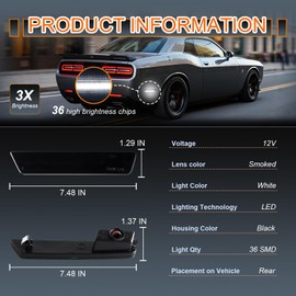 Nrgedzam LED Side Marker Lights LED Rear Bumper Marker Lamps Smoked Lens Rear Led Side Marker Lights For Dodge Challenger 2008-2014, Rear Bumper LED Sidemarker White 2PCS
