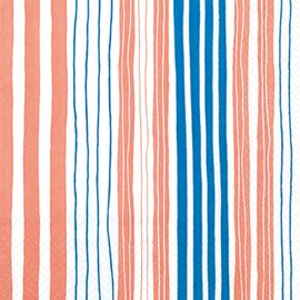 IHR Ideal Home Range Cocktail Napkins Disposable 3-Ply Paper Party Napkin Pack, 5" x 5", Wibbly Stripes Orange & Blue, 20-Count