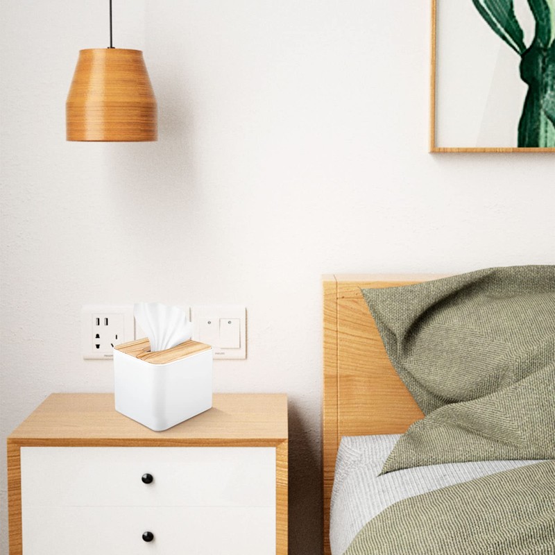 Plomevry Square Tissue Box Tissue Box with Wooden Lid Household