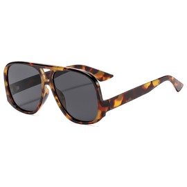 IKUVNA Retro Square Aviator Sunglasses for Women Men Oversized Trendy Style Vintage 70s Square Aviators Sun Glasses (Tortoise Grey)