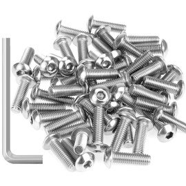 55 Pieces M5 x 16mm Button Head Socket Cap Screws, Thread Pitch 0.8mm, Sutemribor M5 Screws, 304 Stainless Steel, Fully Threaded, Silver