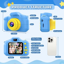 Desuccus Kids Camera Toys Christmas Birthday Gifts for Boys and Girls Kids Toys 3 4 5 6 7 8 9 Year Old HD Digital Video Camera for Toddler with 32GB SD Card (Blue)