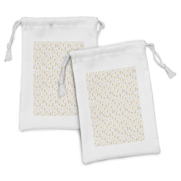 Lunarable Floral Fabric Pouch Set of 2, Contour Flowers Leaves
