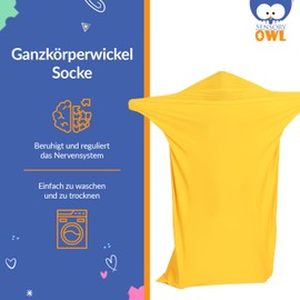 Sensory Owl Full Body Sock - ADHD, Autism Stress and Anxiety Relieve - Deep Pressure Stimulation - Sensory Exercise Therapy Toy - Strong Super Soft Lycra Wrap - Yellow, Size XXL