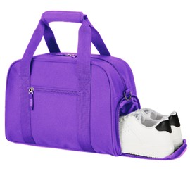 Small Gym Bag for Women & Men - 14 inch Mini Duffle Bag Weekender & Overnight with Shoe Compartment Travel, Sports, Workout, for Purple