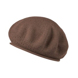 LOEVENICH Women's Beret Hat Made of Cotton in Best Knitted Quality with Fashionable Rolled Edge, taupe