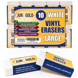 June Gold 10 Borradores grandes de vinilo blanco, borrador resistente para grafito más oscuro, algunas tintas y algunos colores