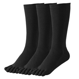 HABITER Women's Toe Socks Cotton Crew Athletic Running Five Finger Socks (Black/3 Pairs)