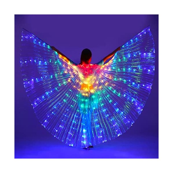 LED Isis Wings ,Belly Dance Wings Glow Angel LED Butterfly Wings with Telescopic Sticks Glowing Light Up Performance Clothing for Carnival Stage Halloween Christmas Party (Adult, Colourful)
