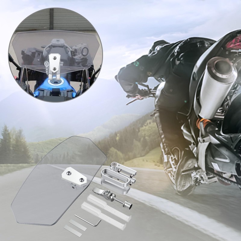 Justech Motorcycle Wind Deflector Motorcycle Windscreen Adjustable Clip On Windshield